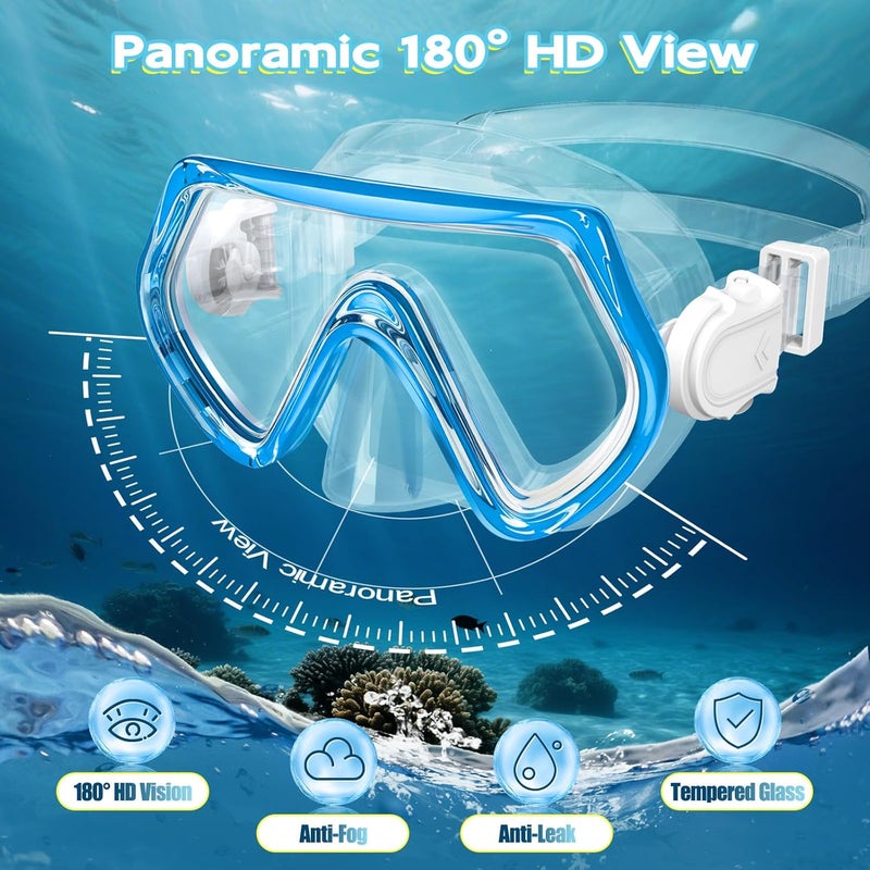 ZipAura Snorkeling Gear for Kids, Kids Snorkel Set for Ages 3-14, Anti-Fog Diving Mask and Dry Top Snorkel Combo Set, Unisex Swimming Goggles - Image 3